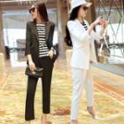 Set: Single-button Blazer + Slim-fit Cropped Pants