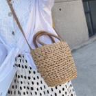 Top Handle Woven Crossbody Bucket Bag
