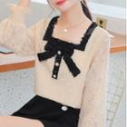Long-sleeve Square-neck Lace Blouse