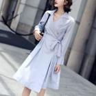 Striped Wrap Front Long-sleeve A-line Dress