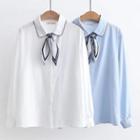 Long Sleeve Contrast Trim Shirt With Tie