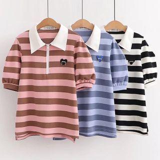 Short-sleeve Striped Zip Polo Shirt