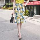 Slit-front Ruffle-hem Floral Print Skirt