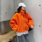 Faux Shearling Zip Jacket Tangerine - One Size