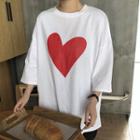Heart Print 3/4-sleeve T-shirt