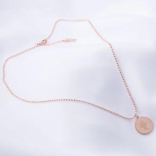 Stainless Steel Coin Pendant Necklace 721 - Gold - One Size