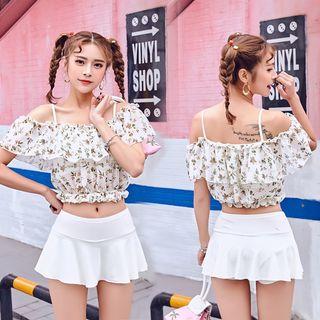 Swim Set: Floral Cropped Top + Skirt