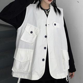 Asymmetric Front Pocket Button-up Vest