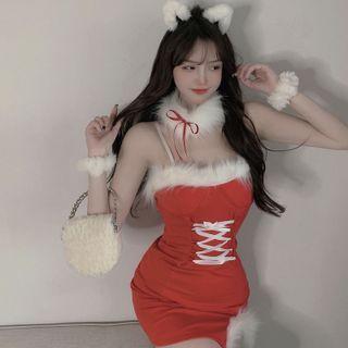 Set: Spaghetti Strap Mini Dress + Scarf + Waistband