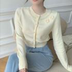 Long-sleeve Faux Pearl Button-up Knit Top / Midi Mermaid Skirt