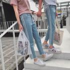 Couple Matching Striped Crop Jeans