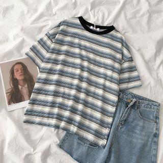 Short-sleeve Striped T-shirt Stripes - Blue & White - One Size