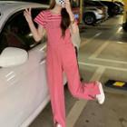 Short-sleeve Striped T-shirt / Denim Dungarees