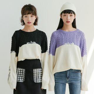 Two-tone Twist-knit Panel Sweater