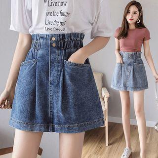 Elastic Waist A-line Mini Denim Skirt