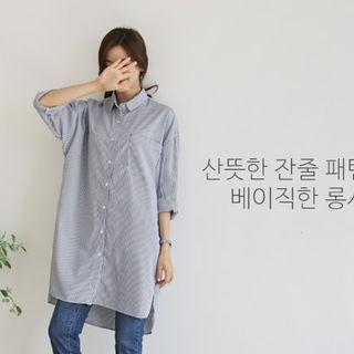 Drop-shoulder Dip-back Stripe Shirtdress