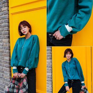 Puff-sleeve Contrast-trim Pullover