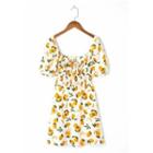 Short-sleeve Lemon Print Mini Dress