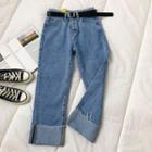 Two-tone High-waist Jeans With Belt