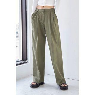 Tab-waist Seam-trim Wide-leg Pants