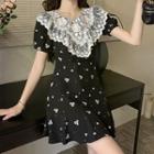 Puff-sleeve Lace Panel Floral Mini A-line Dress (various Designs)