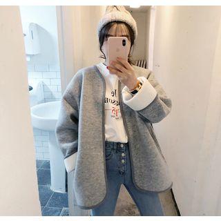 Piped Open-front Coral-fleece Lined Jacket
