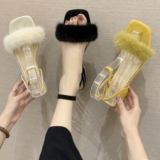 Block Heel Fluffy Sandals