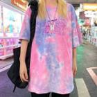 Couple Matching Elbow-sleeve Tie Dye Bear Print T-shirt