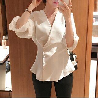 V-neck Chiffon Blouse Milky White - One Size