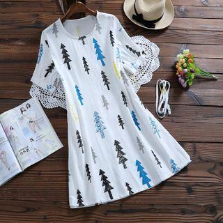 Tree Print Short Sleeve Dress