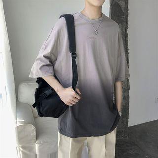 Couple Matching Elbow-sleeve Gradient T-shirt