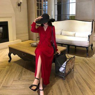 Long-sleeve Twisted Midi Dress