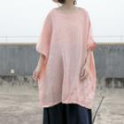 Elbow-sleeve Ruffle Blouse Pink - One Size