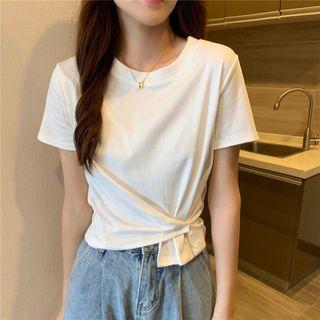Plain Asymmetrical Short-sleeve Cropped T-shirt