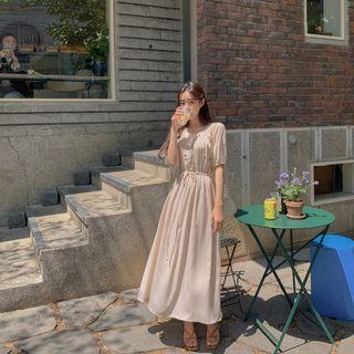 Frilled Shirtwaist Maxi Dress Cream - One Size