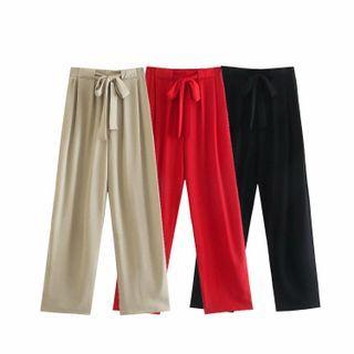 High-waist Tie-front Wide-leg Pants