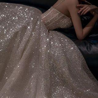 Spaghetti Strap Rhinestone Sequined A-line Evening Gown