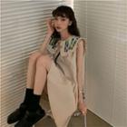 Sleeveless Flower Embroidered Collared Shift Dress