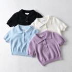 Short-sleeve Fluffy Knit Polo Top