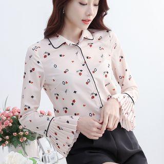 Pleated-cuff Floral Blouse