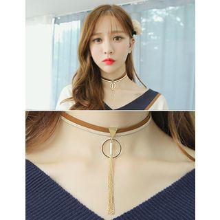 Tasseled Faux-suede Tiered Choker