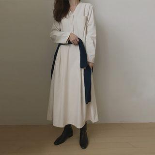 V-neck Maxi Shirt Dress