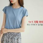 Set Of 2: Shirred Cap-sleeve T-shirt