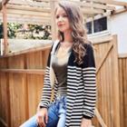 Striped Open-front Cardigan Black - One Size