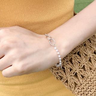Coin Faux-pearl Bracelet Silver - One Size