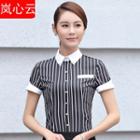 Set: Striped Short-sleeve Dress Shirt + Skirt