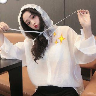 Long Sleeve Sheer Hooded Shirt White - One Size