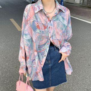 Long-sleeve Tie Dye Print Shirt As Shown In Figure - One Size