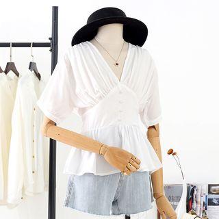 Short-sleeve V-neck Peplum Top