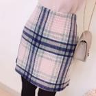 Plaid Wool Blend Miniskirt